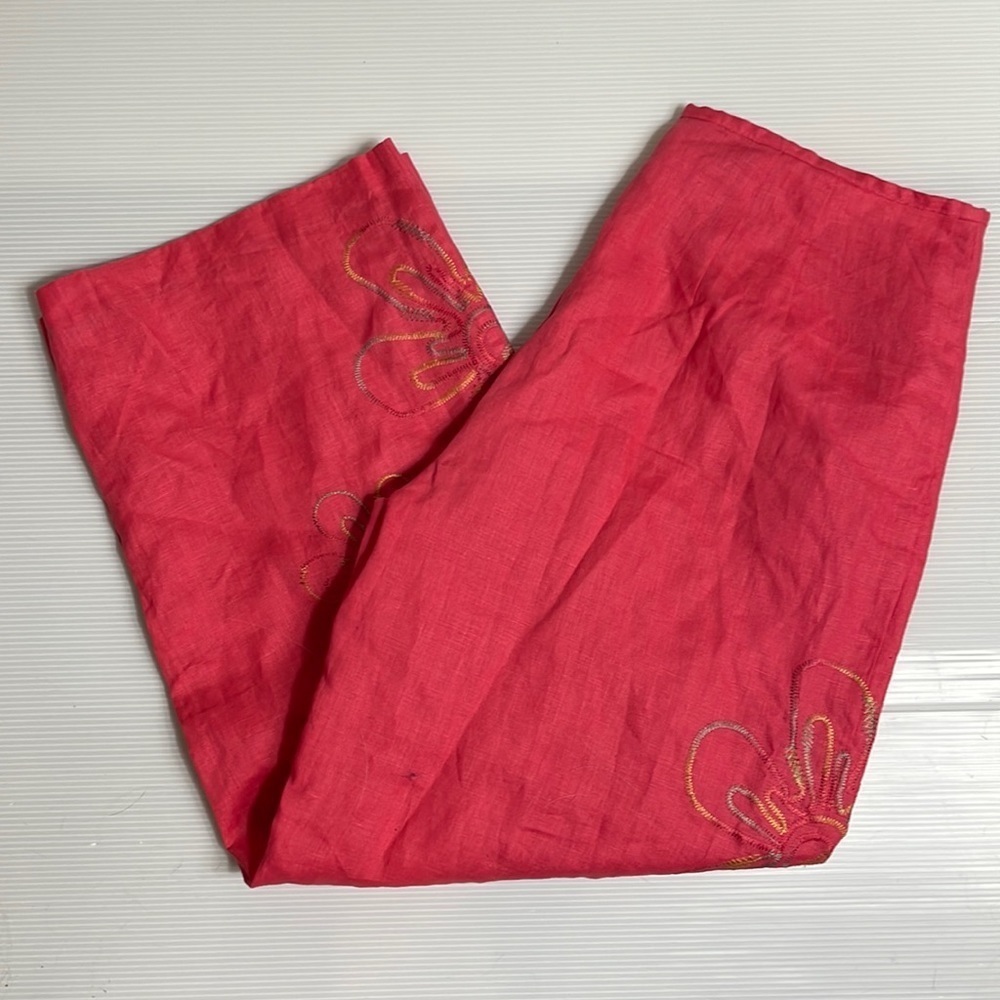 Nikki Valenti Irish linen floral embroidered palazzo pants women size 14